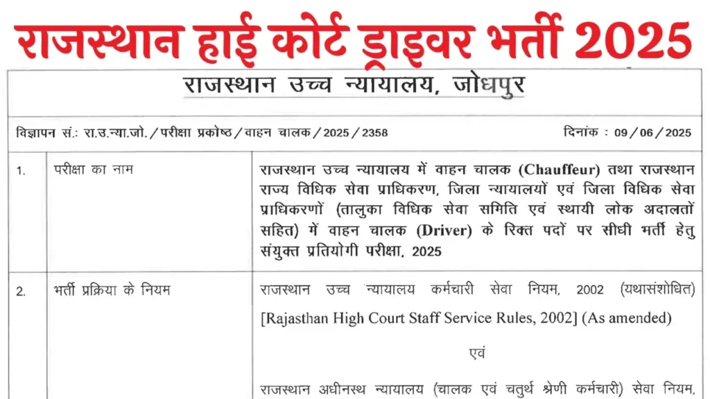Rajasthan High Court Driver Recruitment 2025